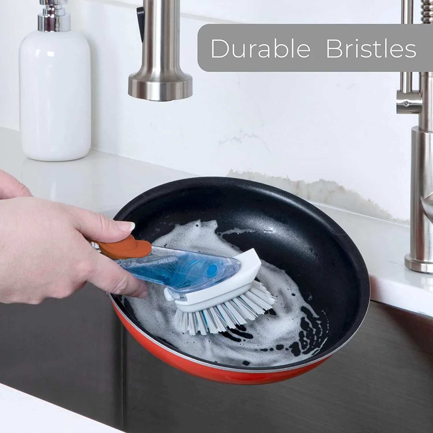 Replacement Brush Head with Built-In Scraper for Soap Dispensing Dish Wand