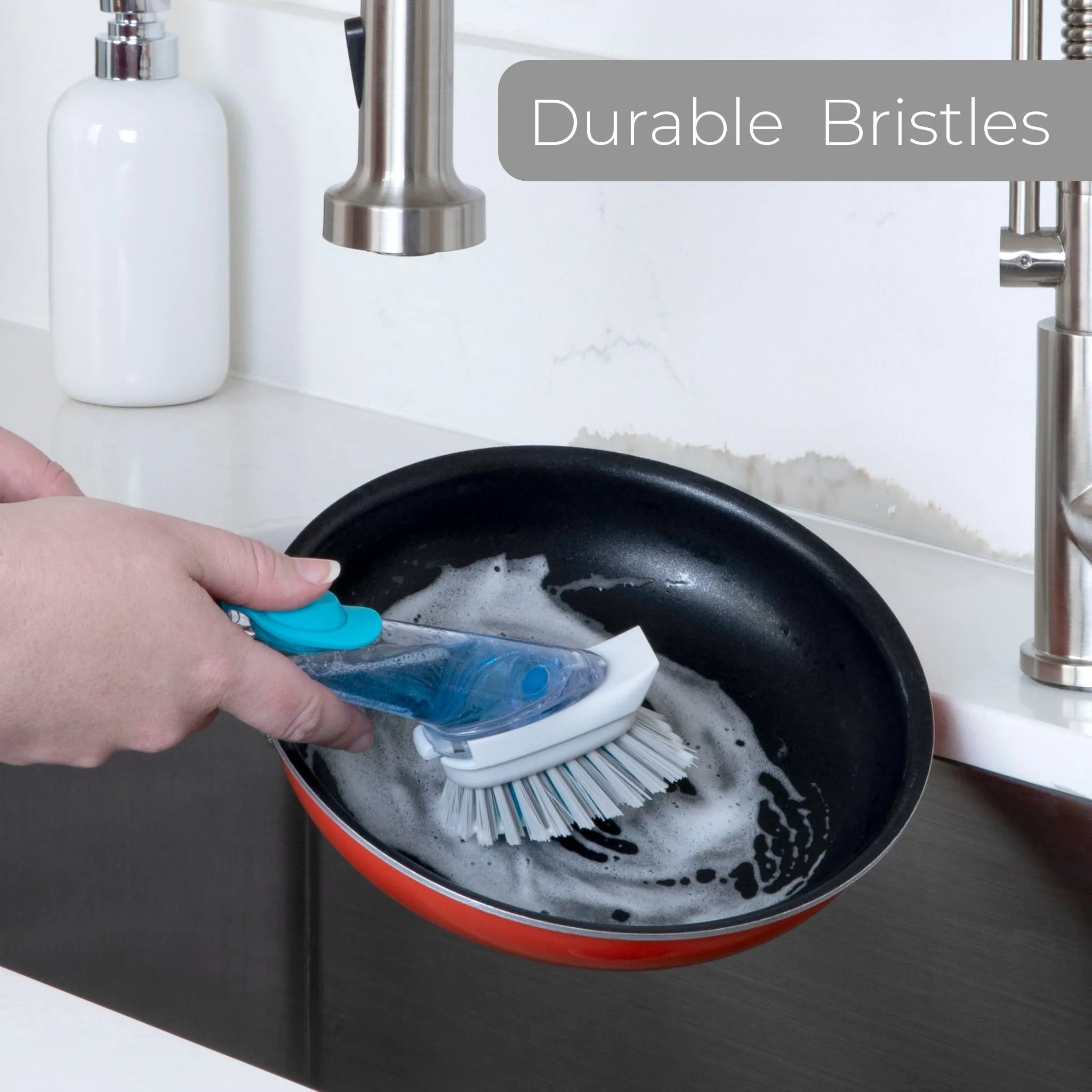 Replacement Brush Head with Built-In Scraper for Soap Dispensing Dish Wand
