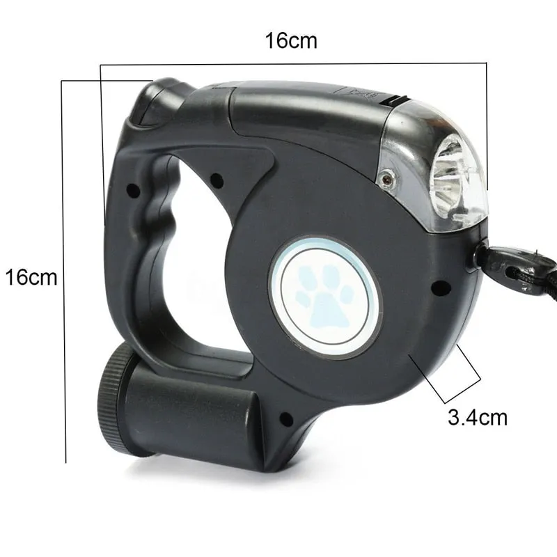 Retractable Leash w/ Built in Poop Dispenser & Flashlight