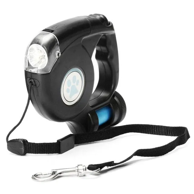 Retractable Leash w/ Built in Poop Dispenser & Flashlight