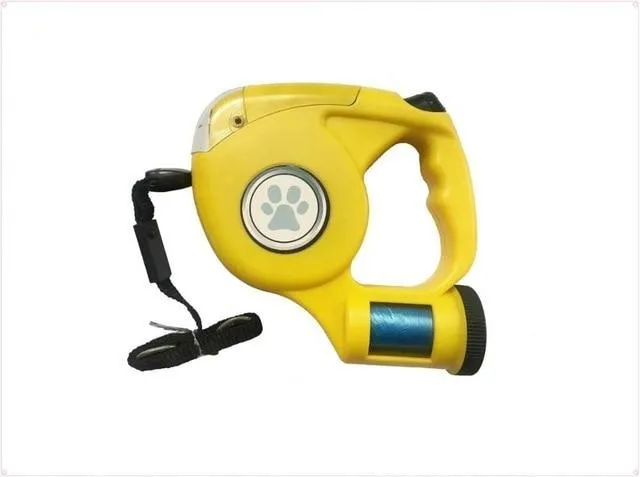 Retractable Leash w/ Built in Poop Dispenser & Flashlight