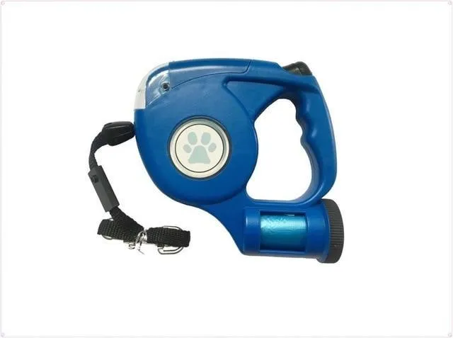 Retractable Leash w/ Built in Poop Dispenser & Flashlight