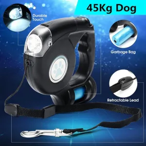 Retractable Leash w/ Built in Poop Dispenser & Flashlight