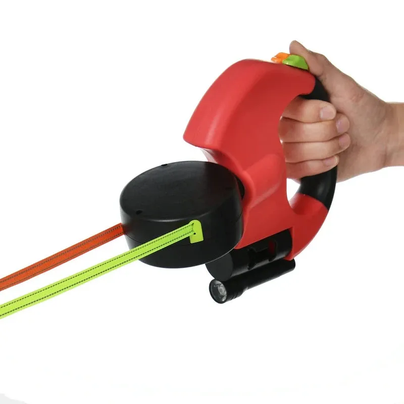 Retractable Reflective Dual Dog Leash with Lights