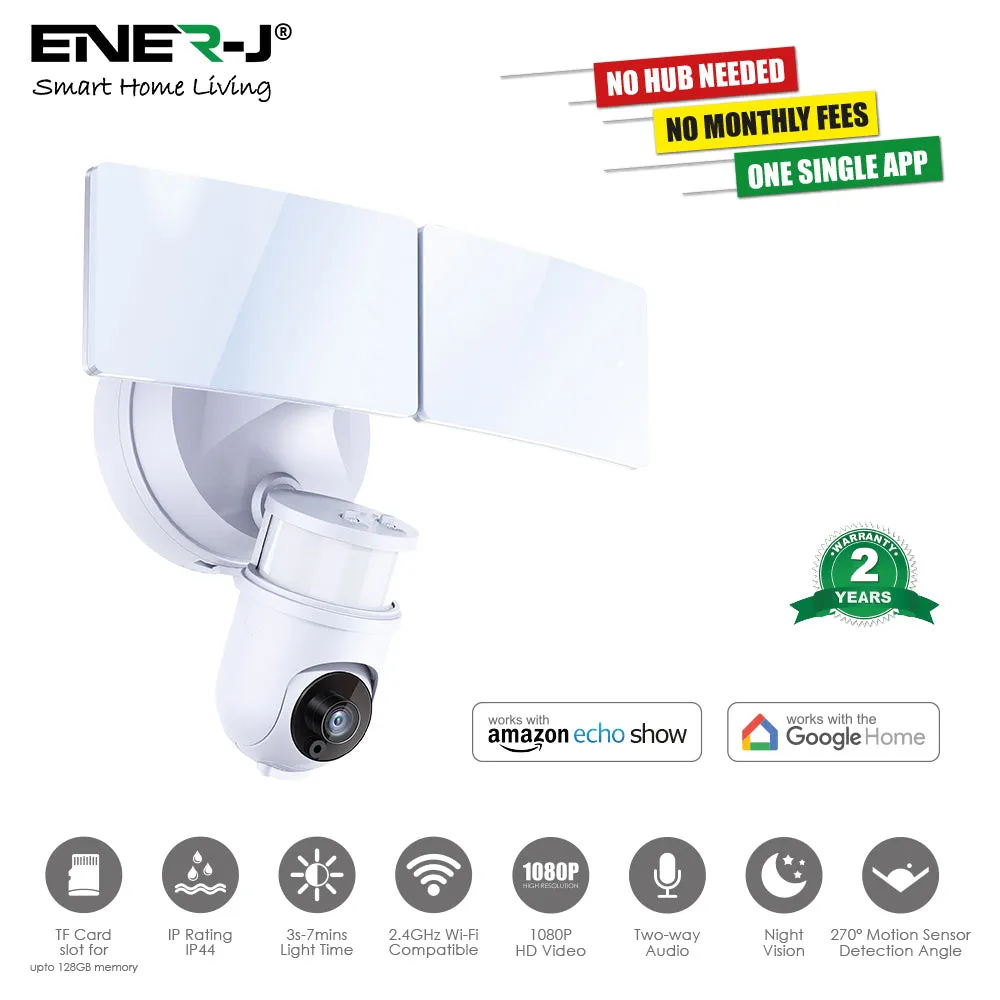 Smart WiFi LED Floodlight Security Outdoor Camera 1080P, Wide 125° Viewing Angle, Zoom & Pan, 2 Way Audio