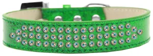 Three Row AB Crystal Ice Cream Dog Collar Emerald Green Size 18