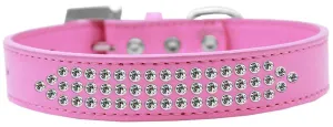 Three Row Clear Crystal Dog Collar Bright Pink Size 12