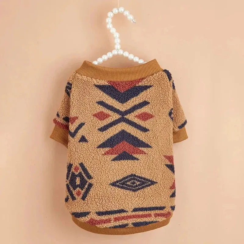 Totem Print Puppy Sweater – Warm Winter Hoodie for Small Dogs