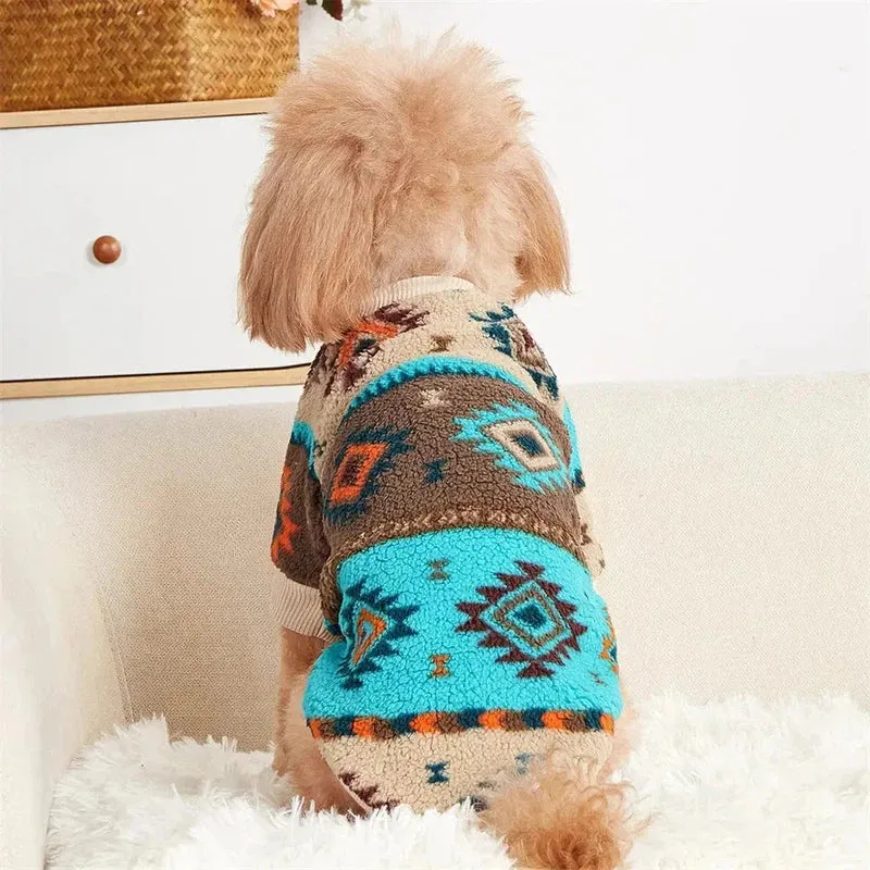 Totem Print Puppy Sweater – Warm Winter Hoodie for Small Dogs