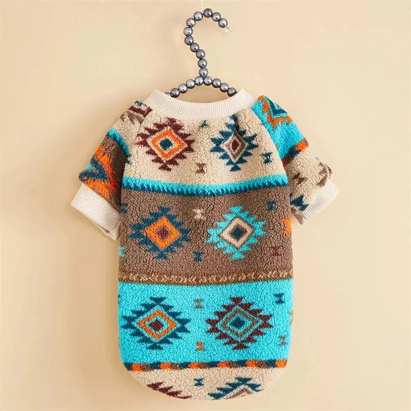 Totem Print Puppy Sweater – Warm Winter Hoodie for Small Dogs