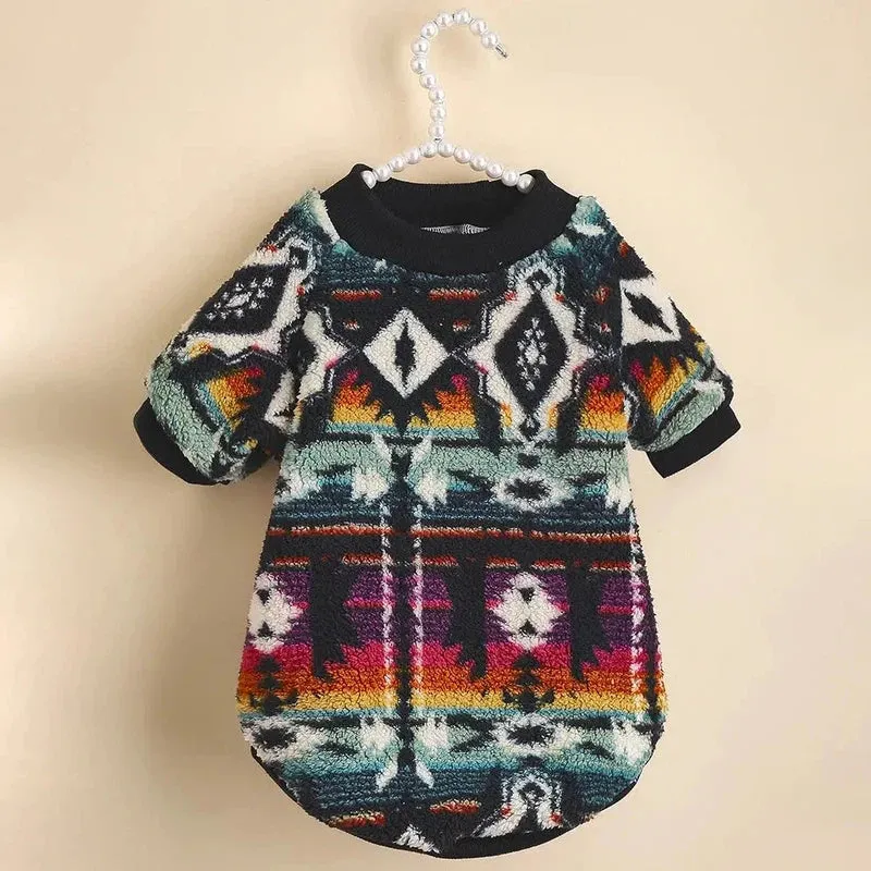 Totem Print Puppy Sweater – Warm Winter Hoodie for Small Dogs