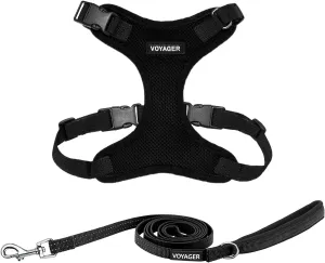 Voyager Step-in Lock Dog Harness w Reflective Dog Leash Combo Set with Neoprene Handle 5ft - Supports Small, Medium and Large Breed Puppies/Cats by Best Pet Supplies - Black, M