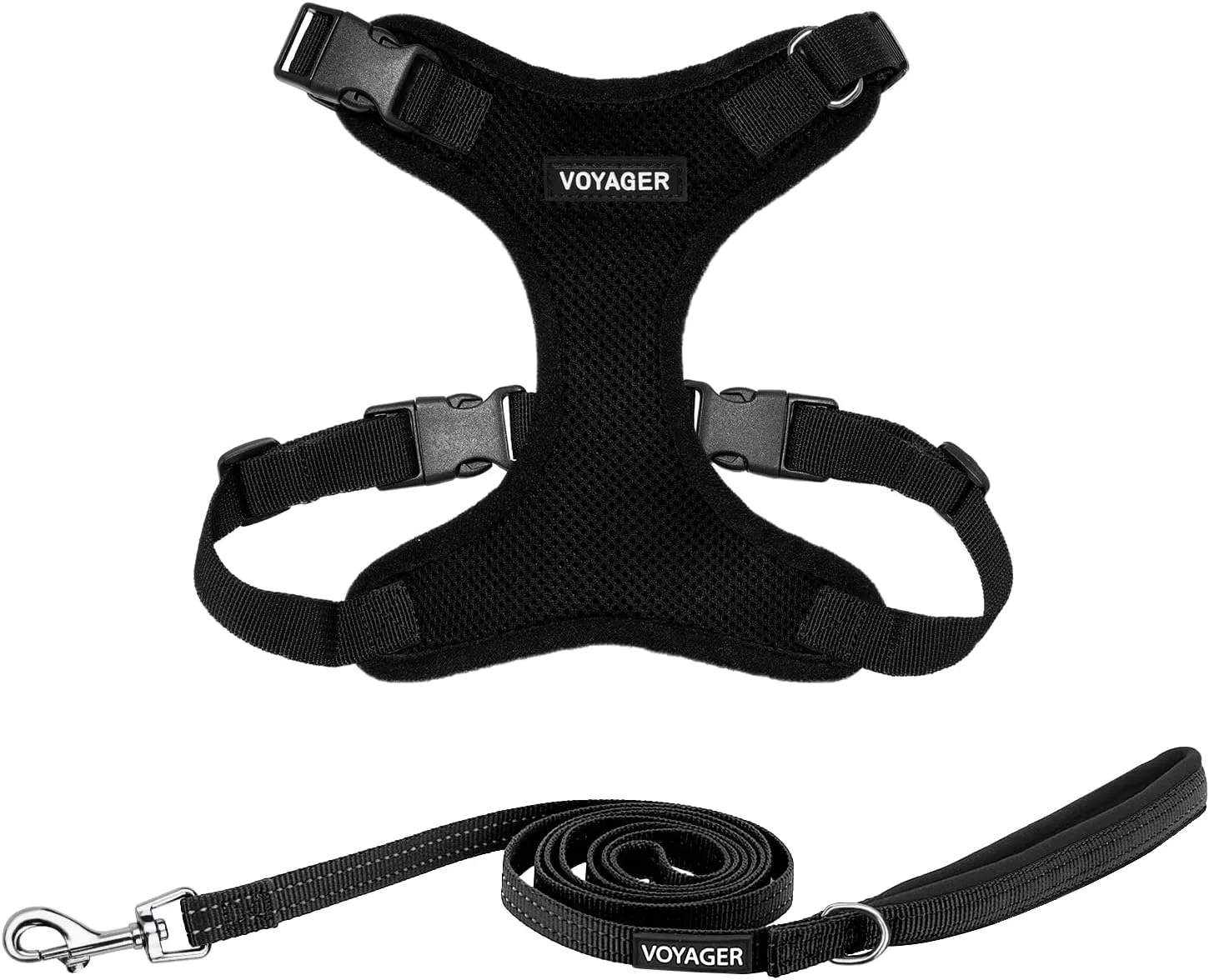 Voyager Step-in Lock Dog Harness w Reflective Dog Leash Combo Set with Neoprene Handle 5ft - Supports Small, Medium and Large Breed Puppies/Cats by Best Pet Supplies - Black, M