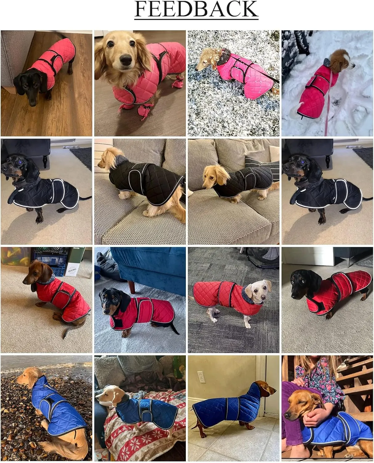 Warm Thermal Quilted Dachshund Coat, Dog Winter Coat with Warm Fleece Lining, Outdoor Dog Apparel with Adjustable Bands for Medium, Large Dog-Orange-S