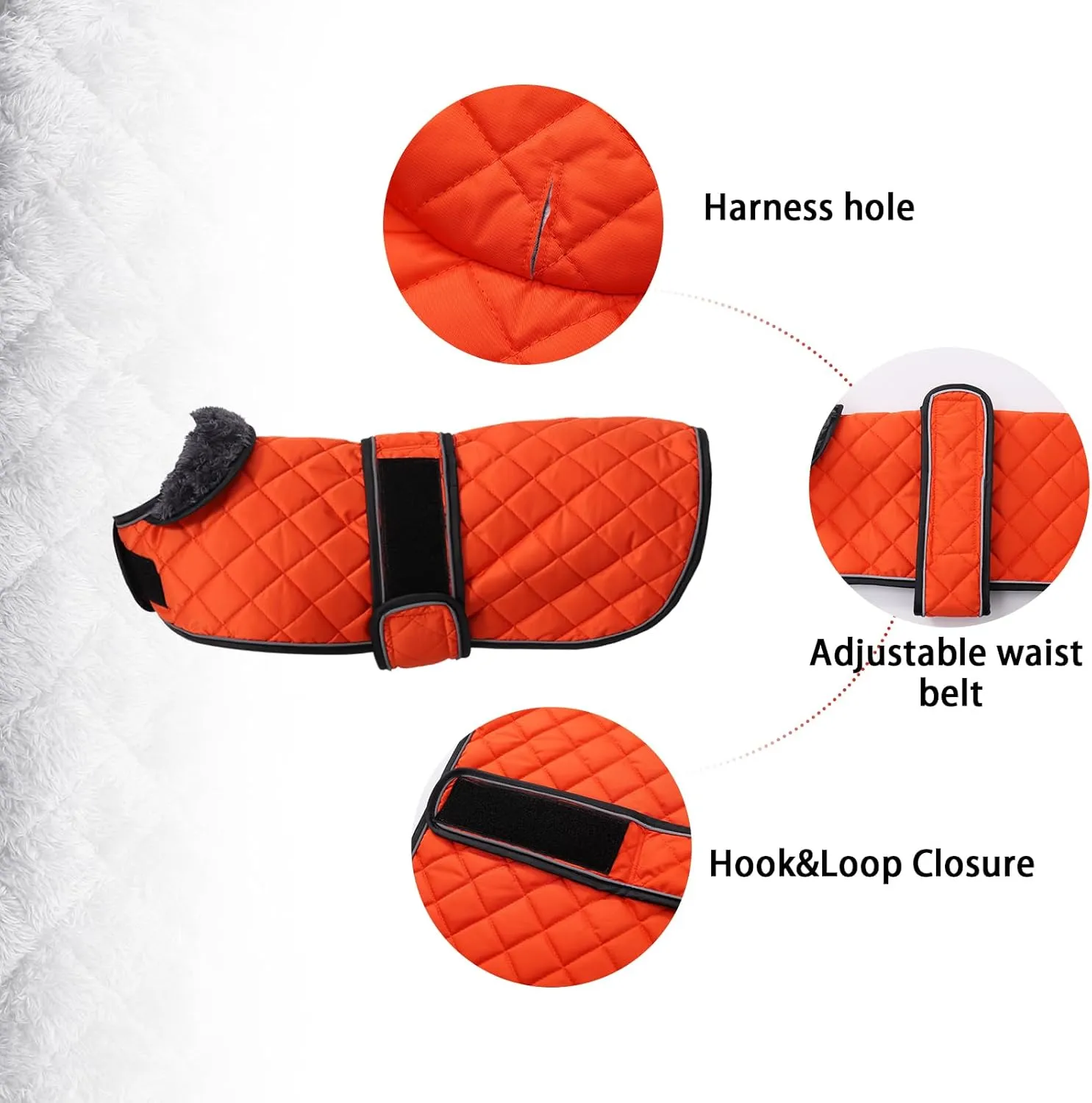 Warm Thermal Quilted Dachshund Coat, Dog Winter Coat with Warm Fleece Lining, Outdoor Dog Apparel with Adjustable Bands for Medium, Large Dog-Orange-S