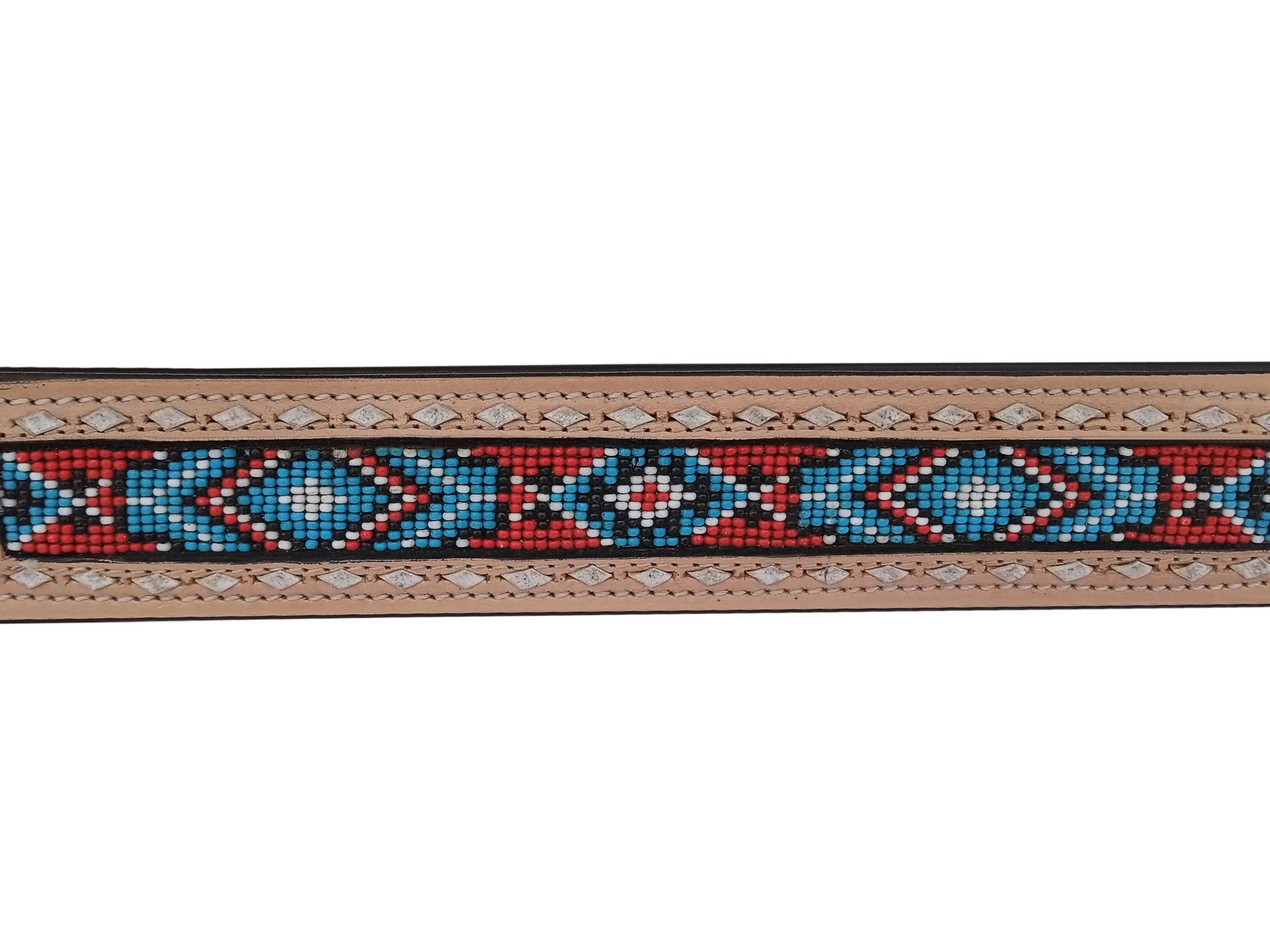 Western Style Beaded and Tooled Leather Dog Collar With Padded Soft Lining 10IS012