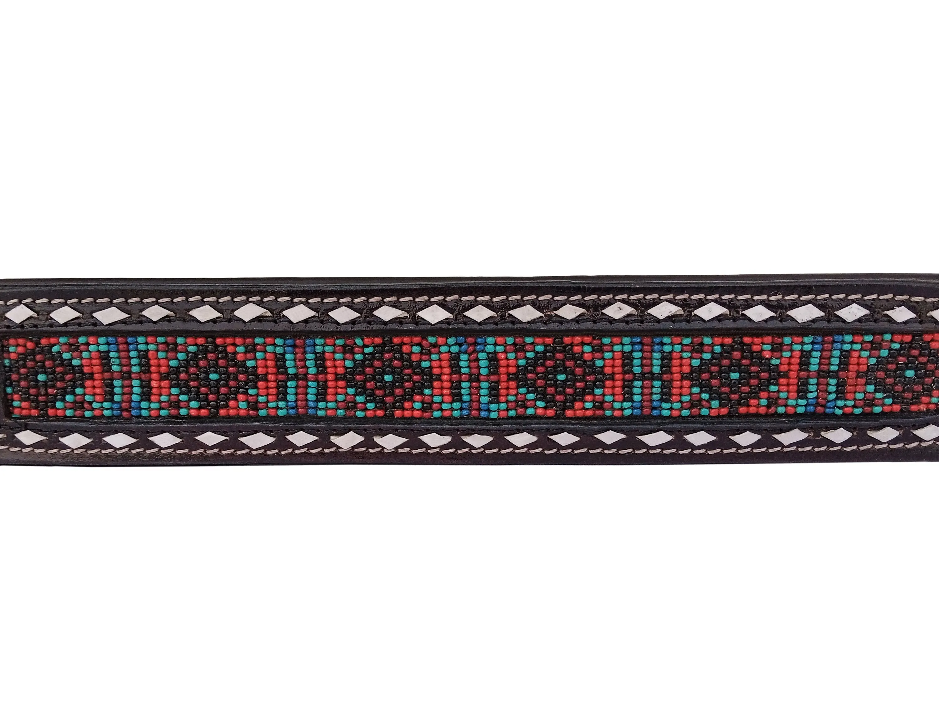 Western Style Beaded and Tooled Leather Dog Collar With Padded Soft Lining 10IS017