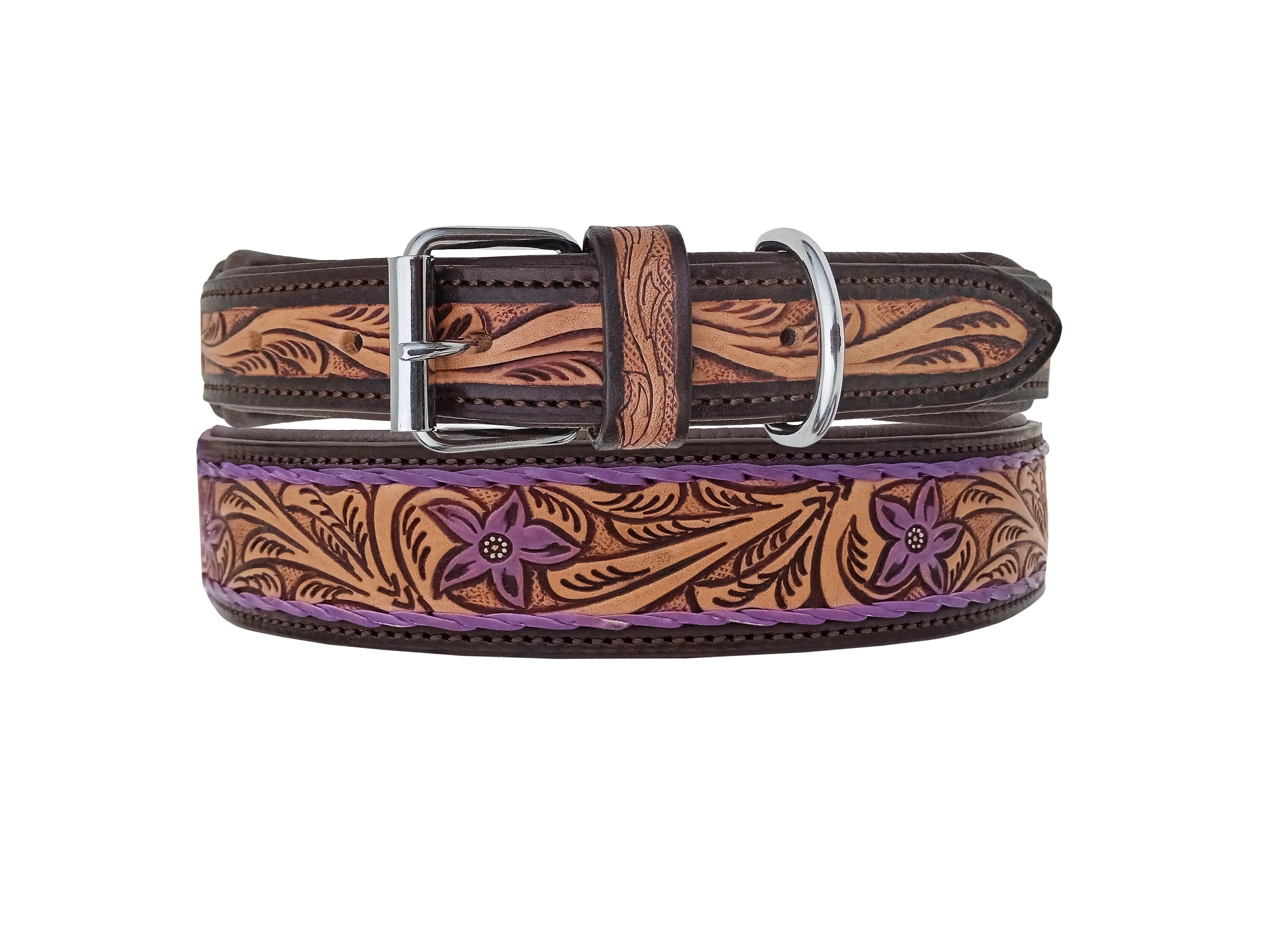 Western Style Hand Tooled Hand Finished Leather Dog Collar With Padded Soft Lining 10AB140
