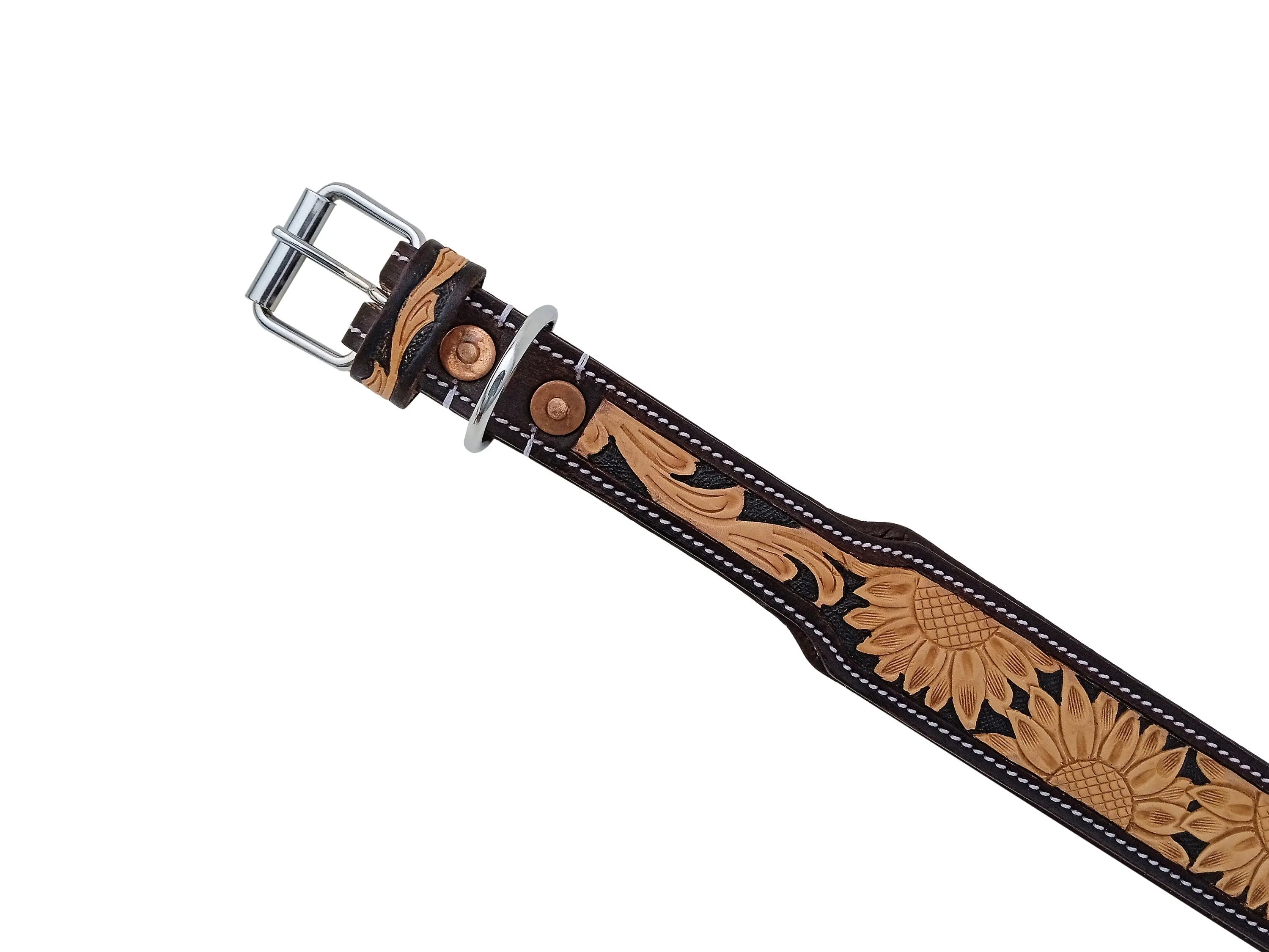 Western Style Hand Tooled Hand Finished Leather Dog Collar With Padded Soft Lining 10AB156